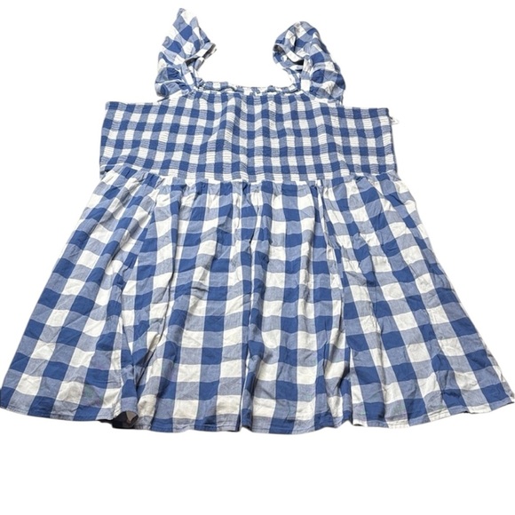 Old Navy Smocked Fit & Flare Mini Dress Plus Size 4X Flutter Sleeve Gingham Blue - Picture 1 of 15